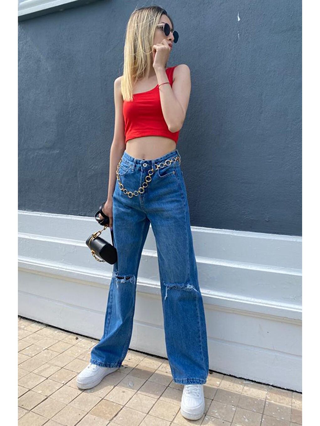 Madmext Mavi Yırtıklı Straight Leg Jean Mg1161 - 1