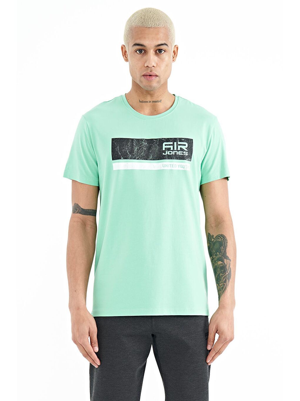 AIR JONES Su Yeşili Luke Su Yeşili O Yaka Erkek T-Shirt - 88221