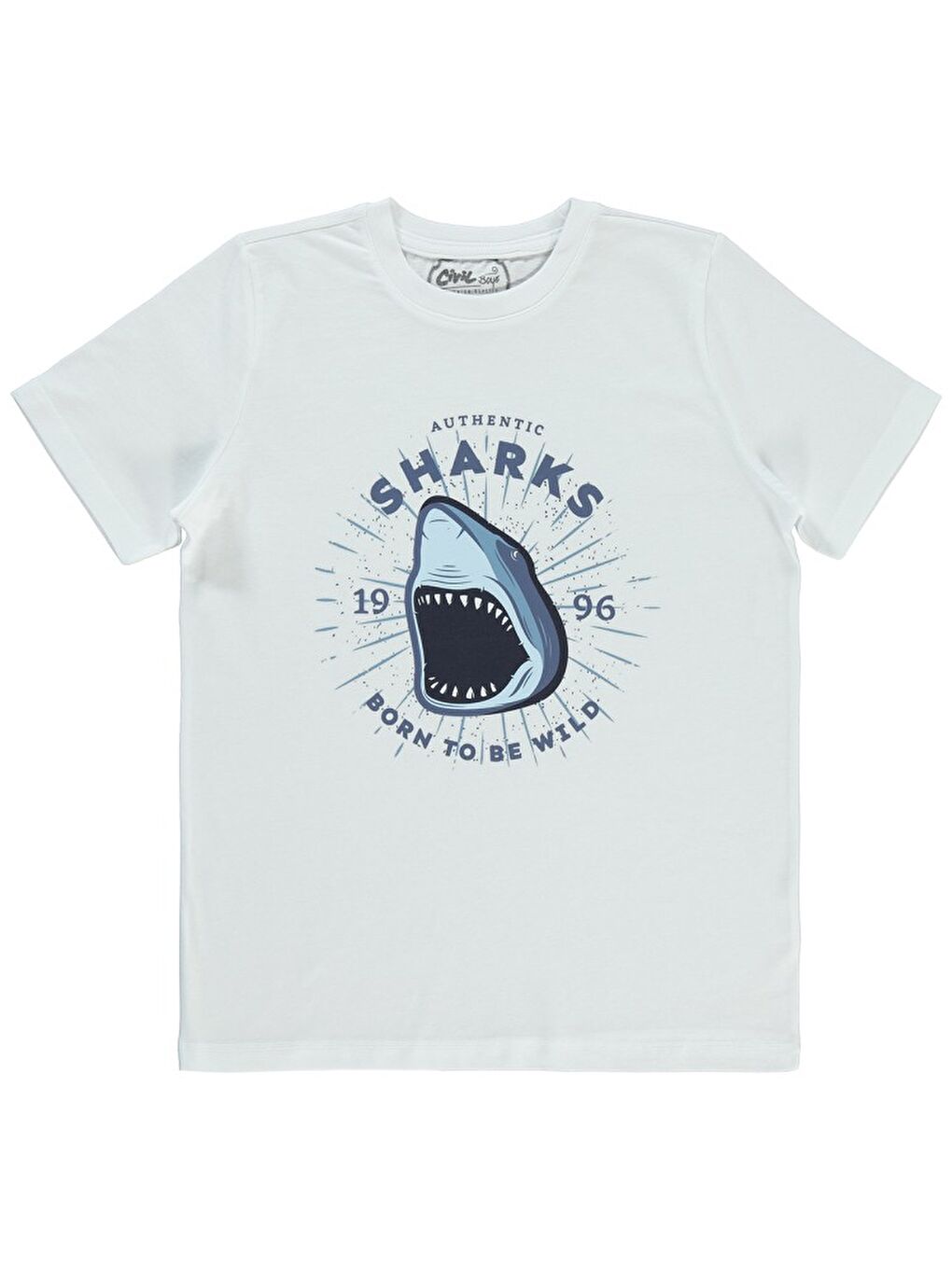 Beyaz Boys Shark Baskılı 10-13 Yaş Tişört