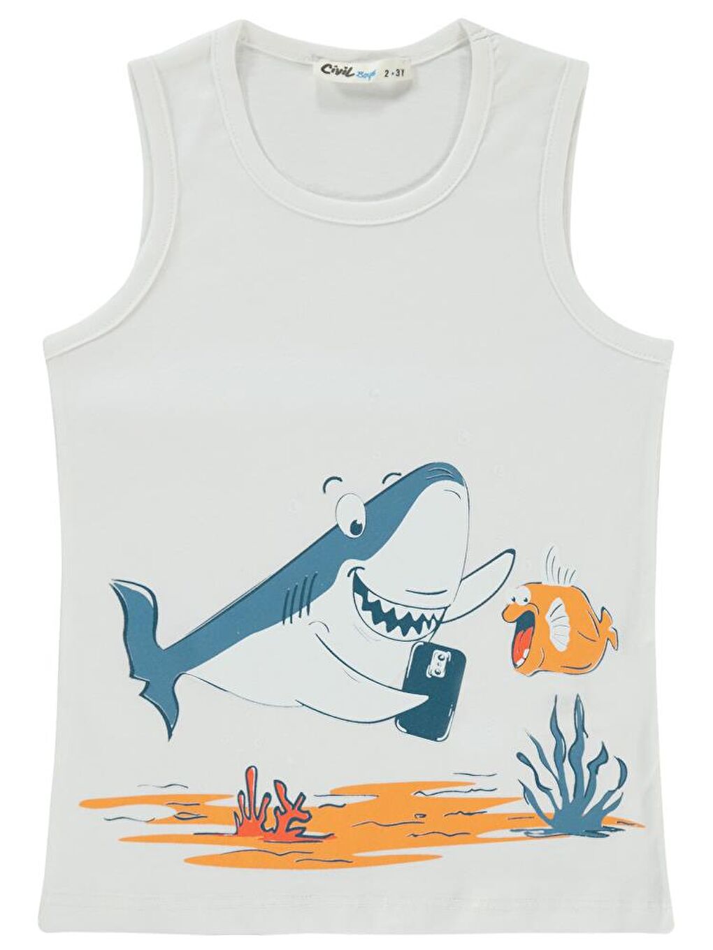 Beyaz Boys Köpekbalığı Baskılı 2-5 Yaş Tişört