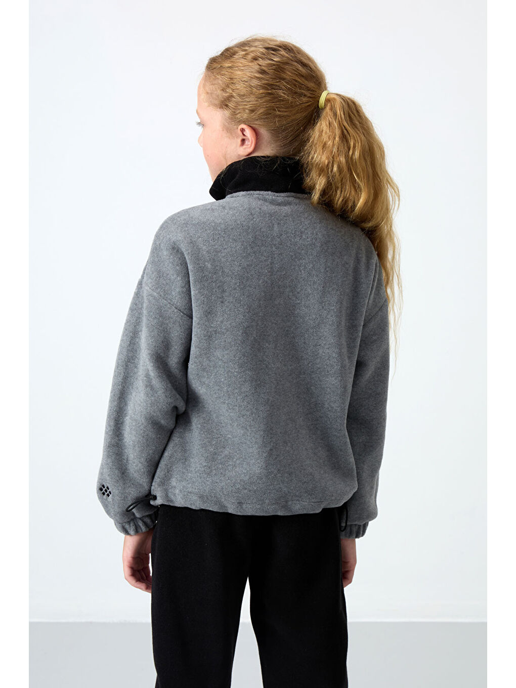 Gri Melanj Kalın Yumuşak Dokulu Oversize Nakışlı Polar Kız Çocuk Sweatshirt - 75153-4