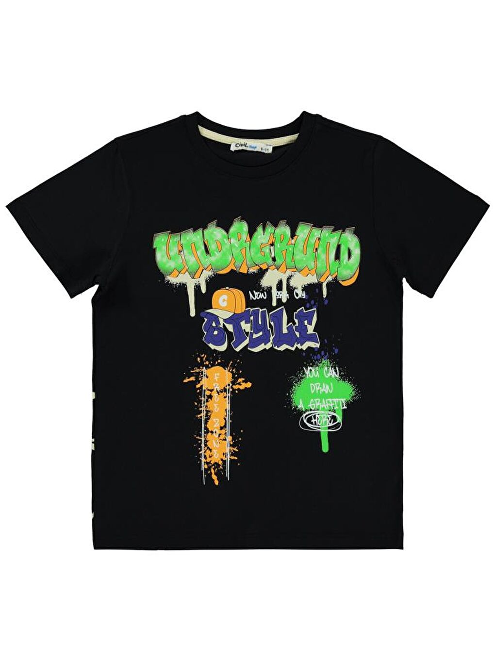 Siyah Boys Undergrund Baskılı 10-13 Yaş Tişört-1