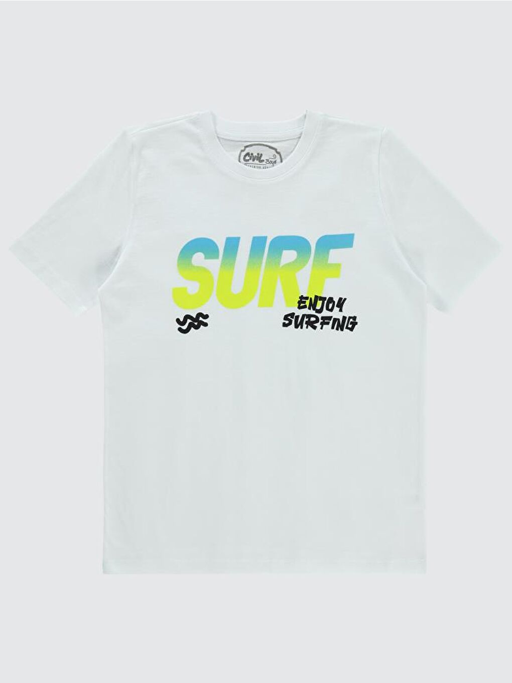 Beyaz Boys Surf Baskılı 10-13 Yaş Tişört