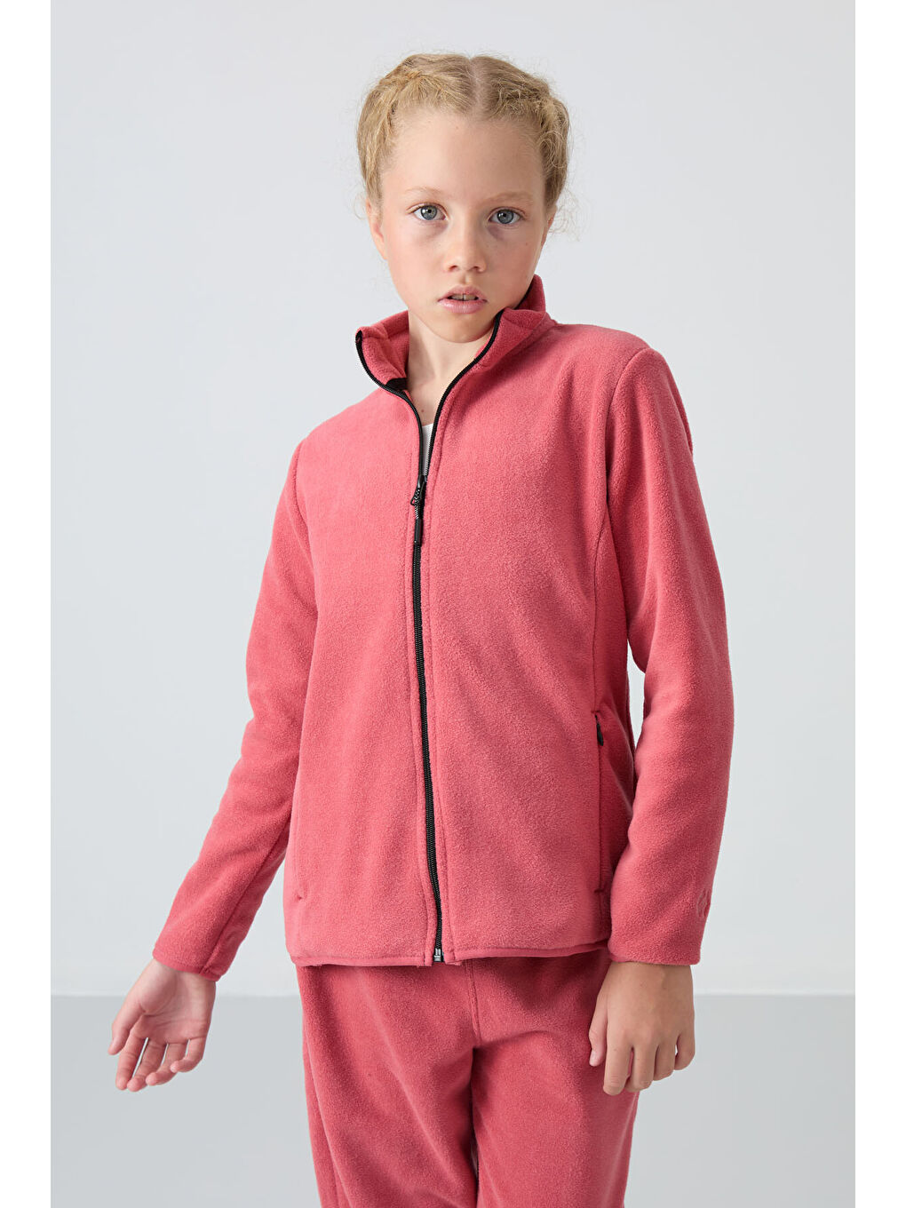 Kırmızı Yaban Gülü Kalın Yumuşak Dokulu Standart Fit Nakışlı Polar Kız Çocuk Sweatshirt - 75154-4