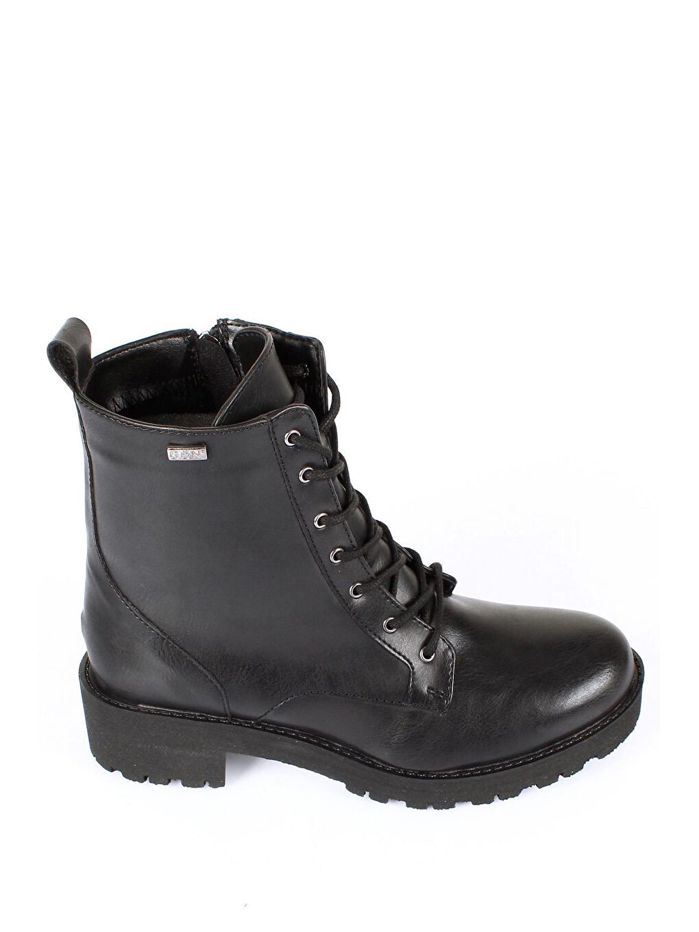 Siyah Yuvarlak Burun Kauçuk Taban Topuklu Fermuarlı Bağcıklı Postal Kadın Günlük Postal Bot 20499-3