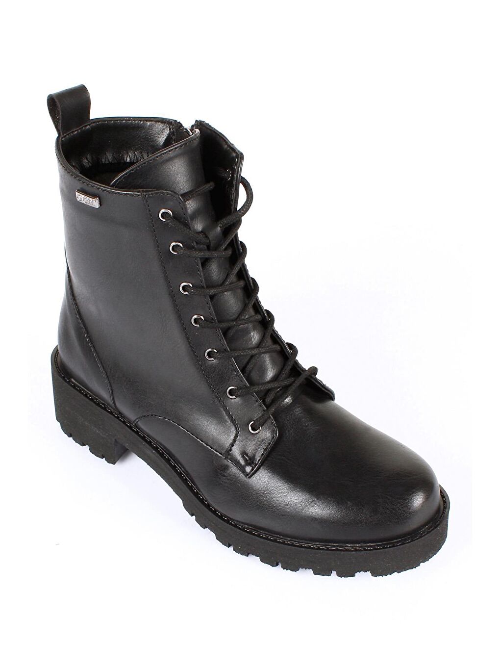 Siyah Yuvarlak Burun Kauçuk Taban Topuklu Fermuarlı Bağcıklı Postal Kadın Günlük Postal Bot 20499-4