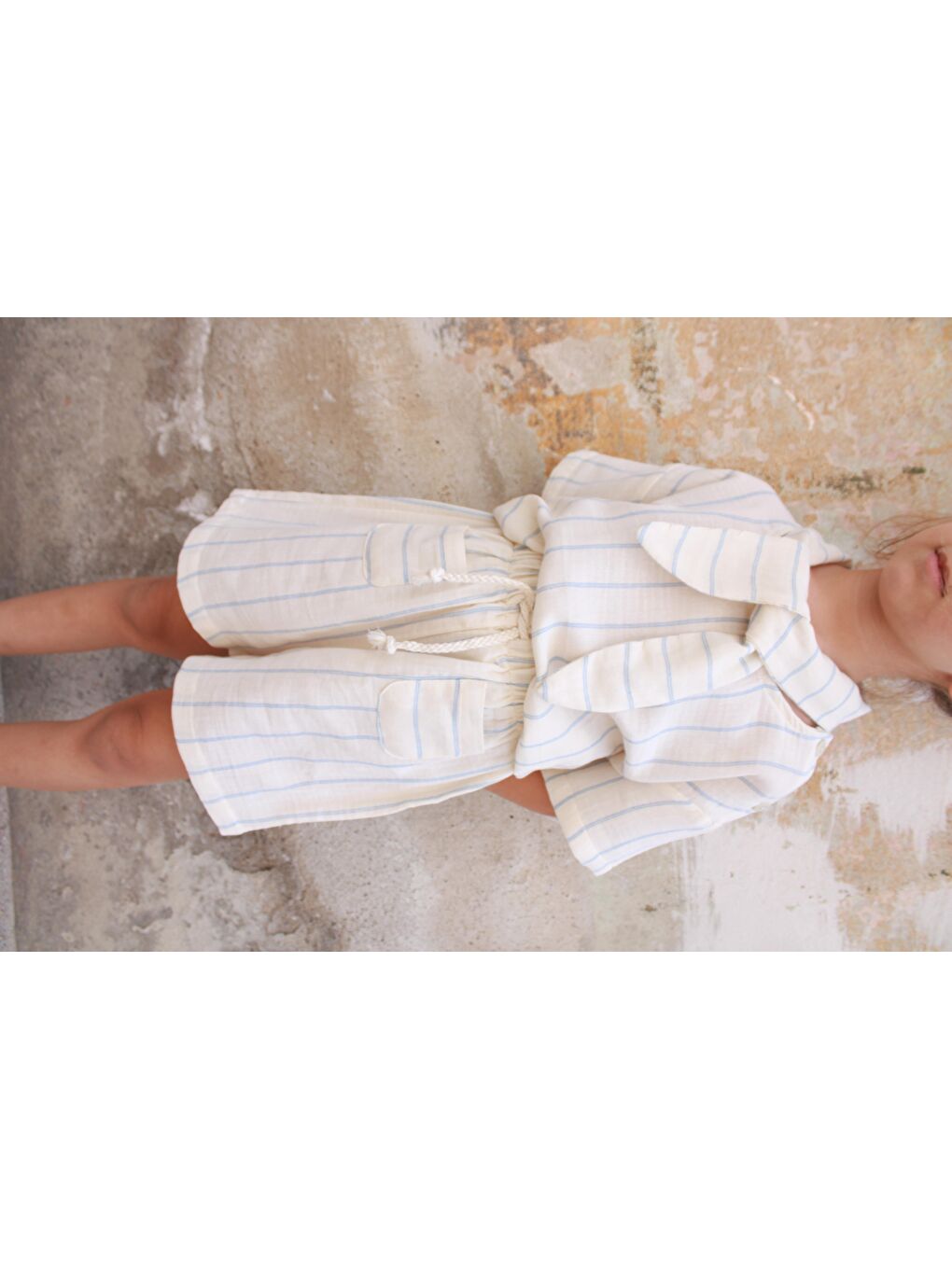 Mavi Çizgili Yaka Bağlamalı Alt Üst Takım-4