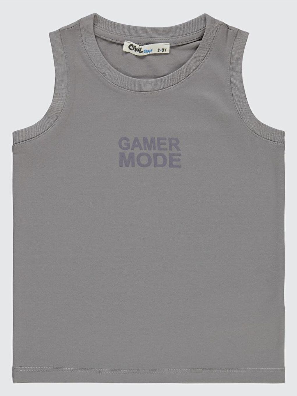 Gri Boys Gamer Mode Reflektör Baskılı Sıfır Kol 2-5 Yaş Tişört-1