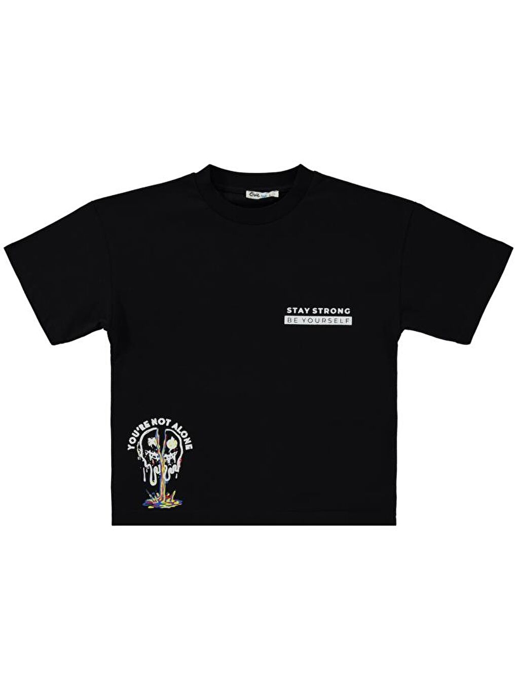 Siyah Boys Youre Not Alone Baskılı 6-9 Yaş Tişört-1