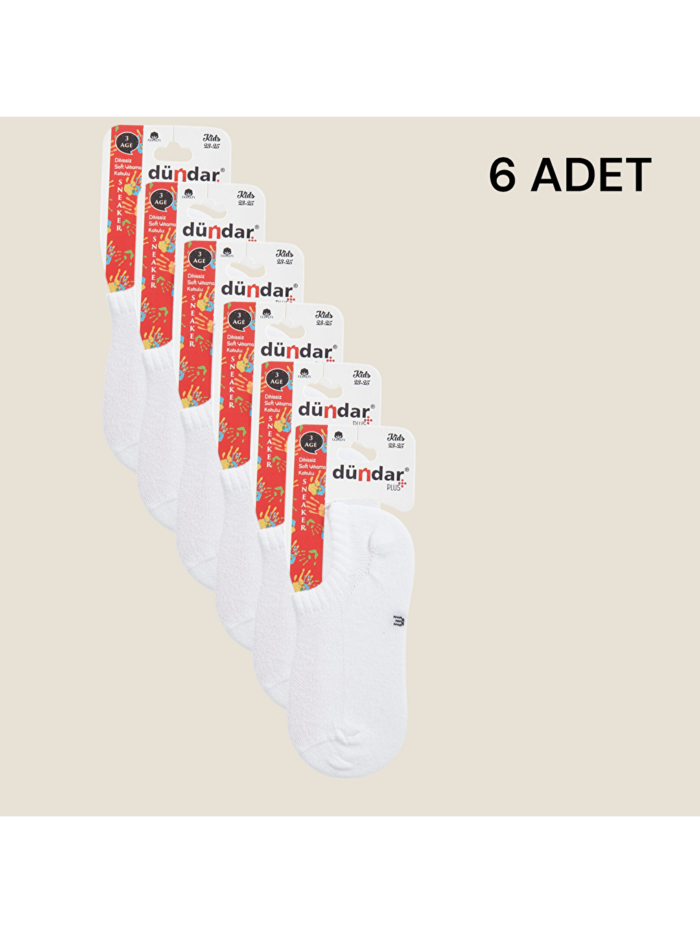 Beyaz Penye 6'lı Unisex Çocuk Sneaker Çorap