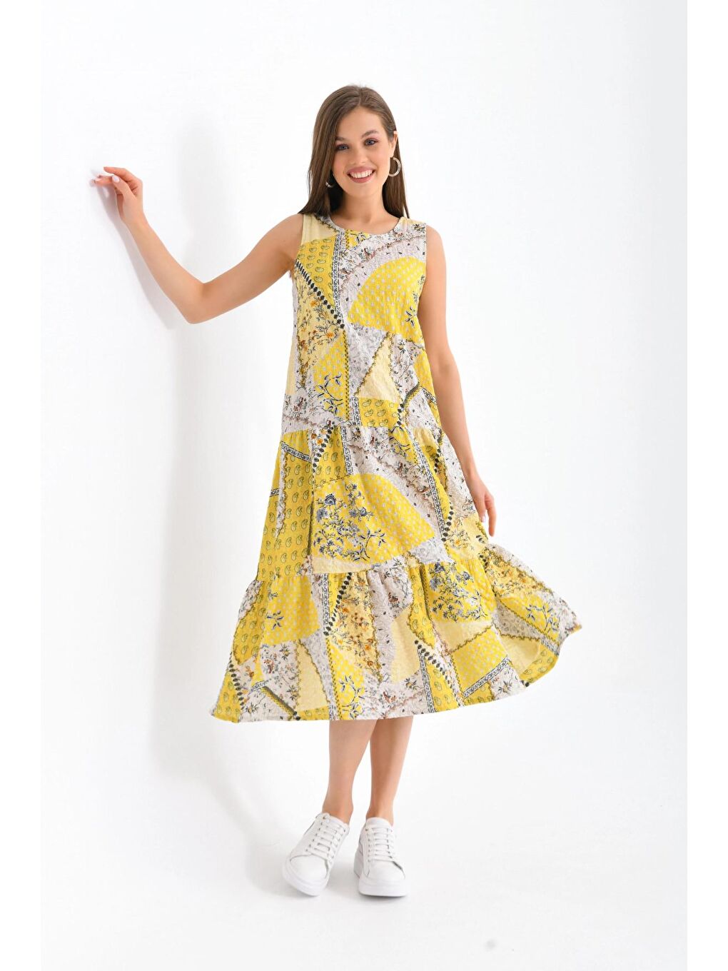 Kadın Sarı Renk Uzun Elbise-1