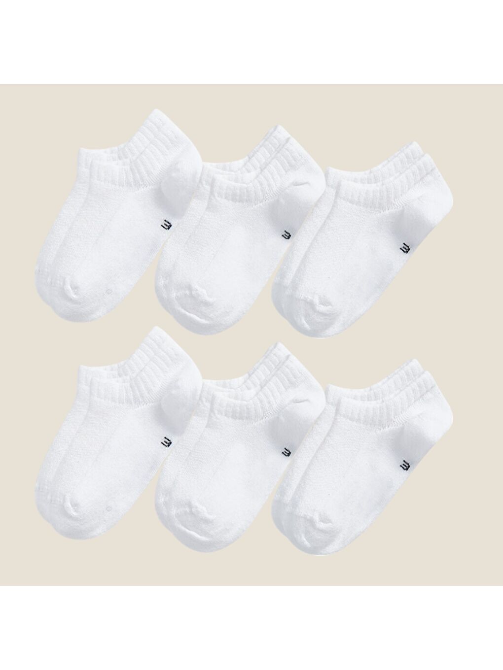 Beyaz Penye 6'lı Unisex Çocuk Sneaker Çorap-1