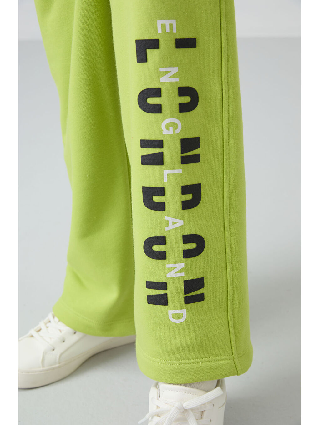 Lime Yeşil Pamuklu İçi Tüylü Yumuşak Dokulu Oversize Baskılı Kız Çocuk Eşofman Takım - 75147-3