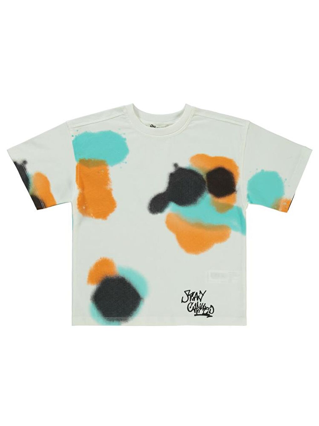 Beyaz Boys Püskürtme Boya Baskılı 10-13 Yaş Tişört-1