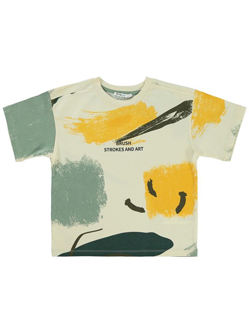 Haki Boys Serbest Fırça Emprimeli 6-9 Yaş Tişört-1