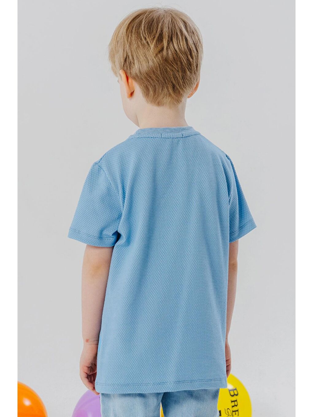 Erkek Çocuk Tişört Bal Peteği Desenli Açık Mavi (7 Yaş)-1