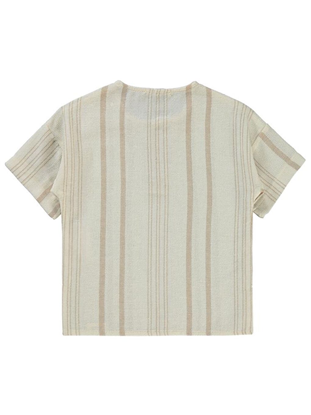 Bej Boys Çizgili Süs Düğmeli 2-5 Yaş Tişört-2