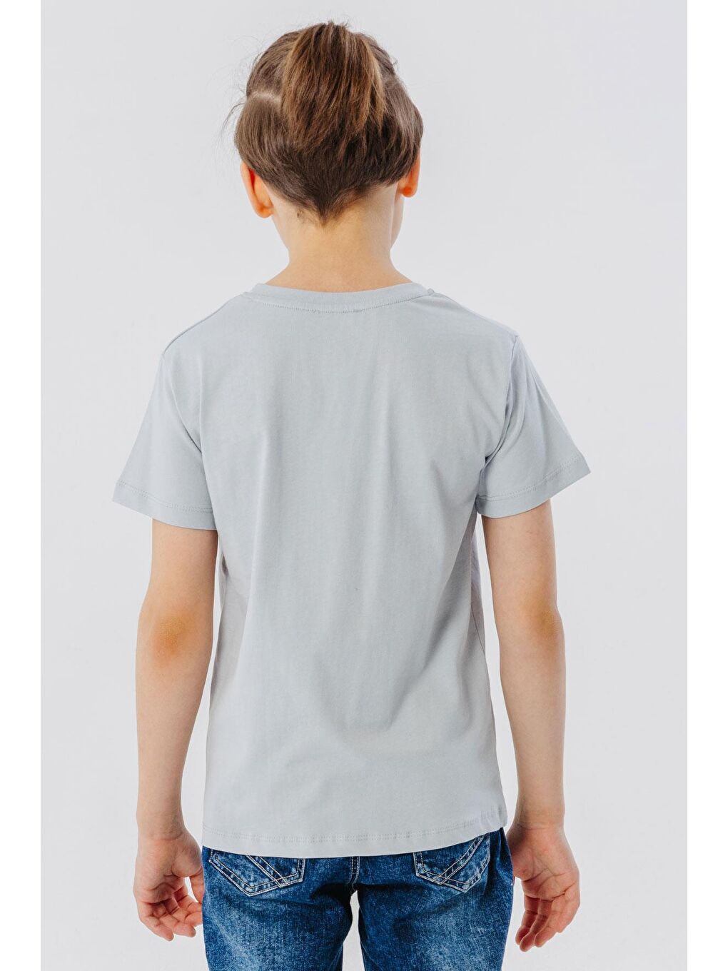 Erkek Çocuk Tişört Yazı Baskılı Cepli Gri (8-12 Yaş)-1