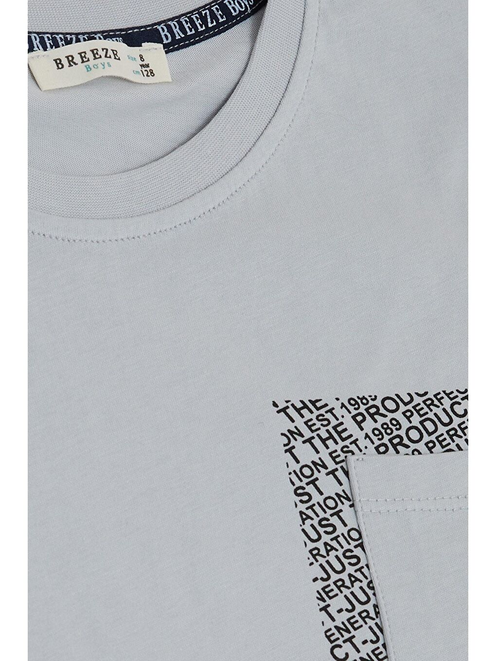 Erkek Çocuk Tişört Yazı Baskılı Cepli Gri (8-12 Yaş)-5