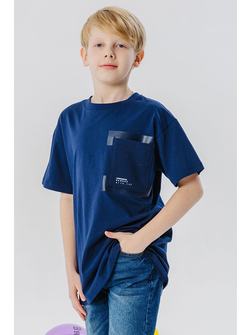 Erkek Çocuk Tişört Cepli Yazı Baskılı Lacivert (9-12 Yaş)-4