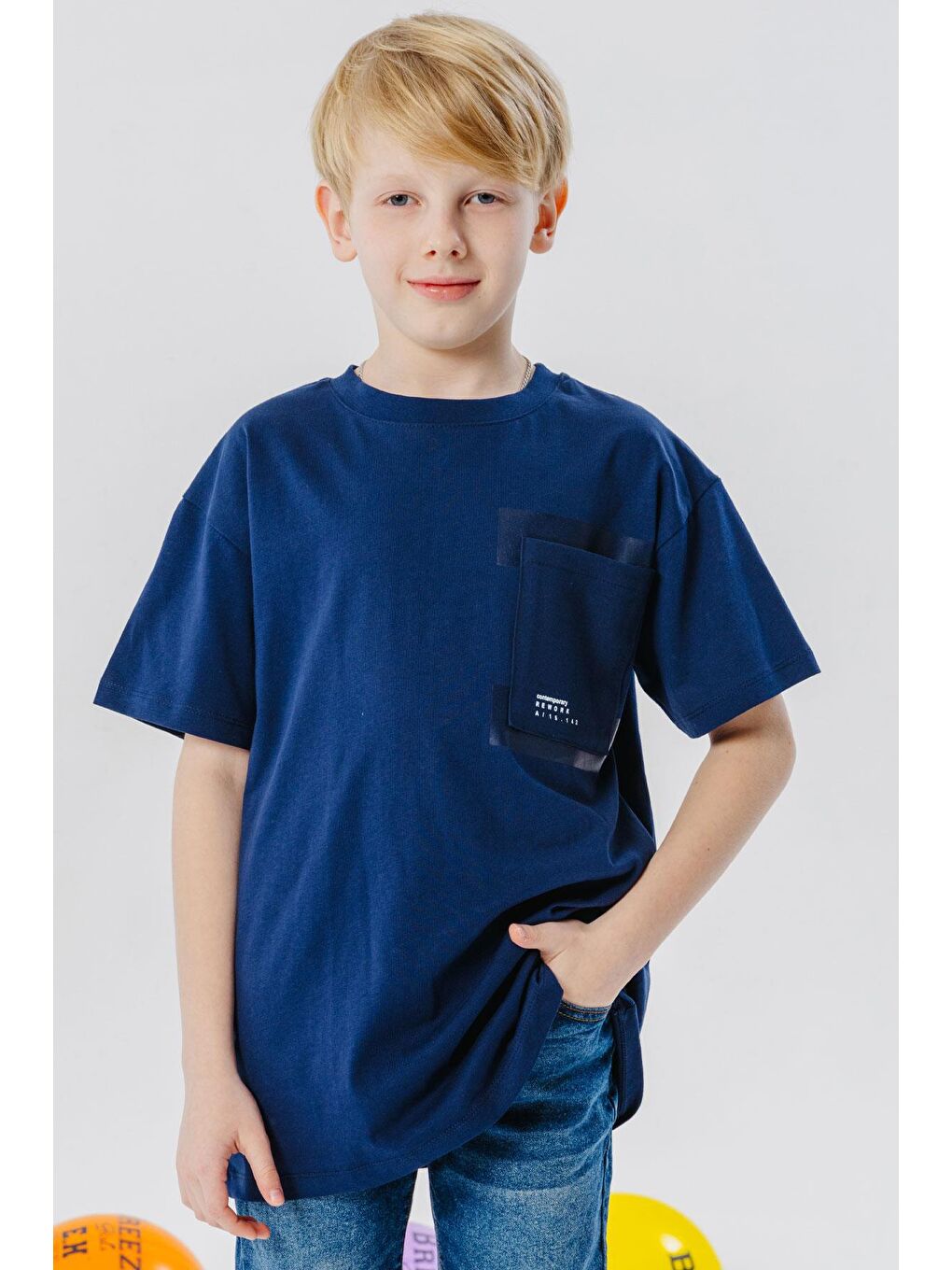 Erkek Çocuk Tişört Cepli Yazı Baskılı Lacivert (9-12 Yaş)-6