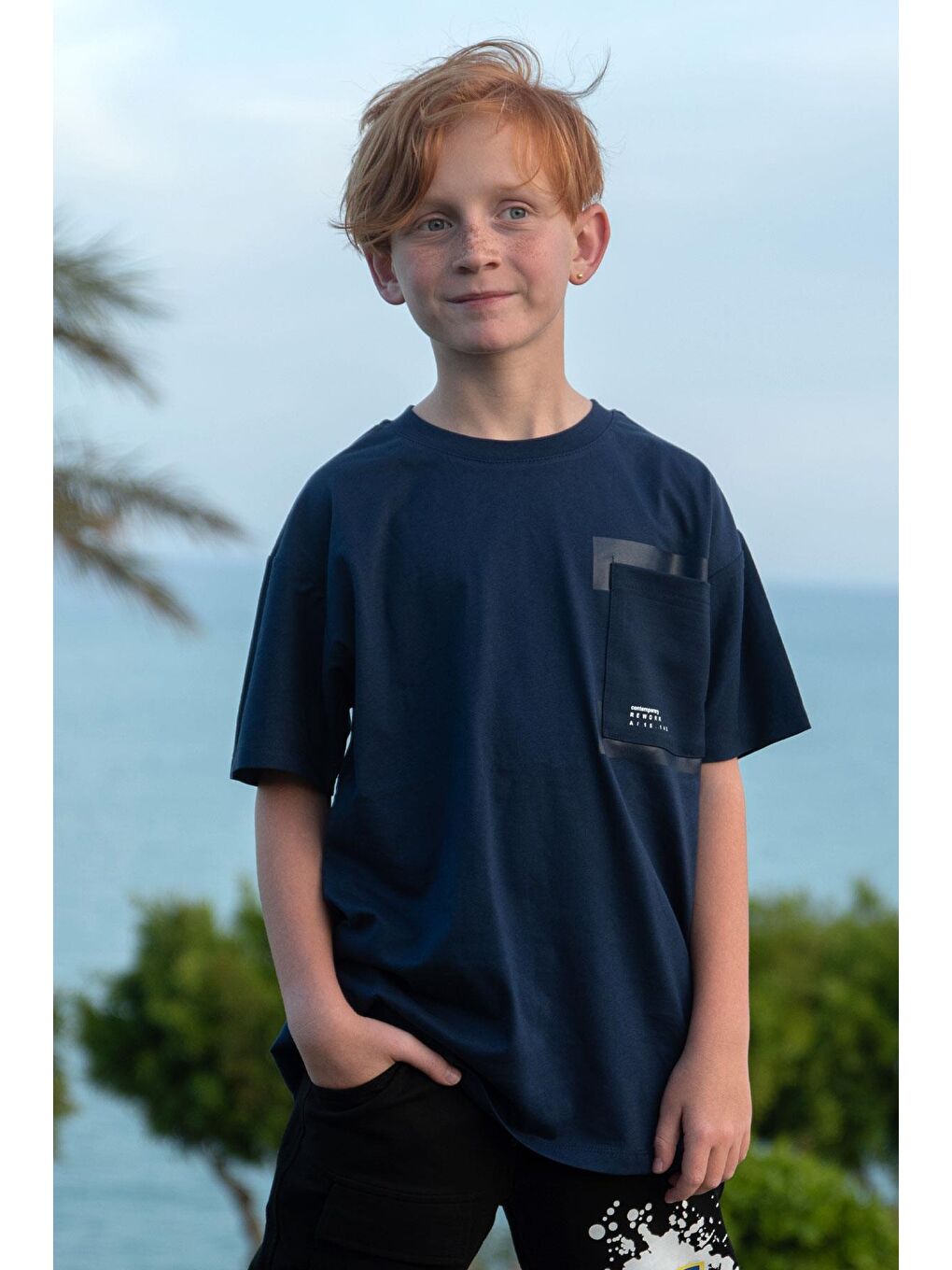 Erkek Çocuk Tişört Cepli Yazı Baskılı Lacivert (9-12 Yaş)-7