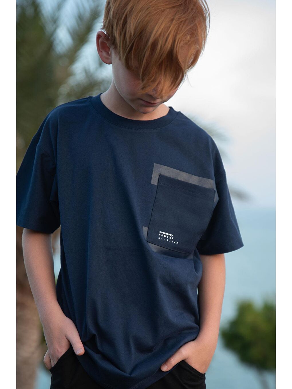Erkek Çocuk Tişört Cepli Yazı Baskılı Lacivert (9-12 Yaş)-8