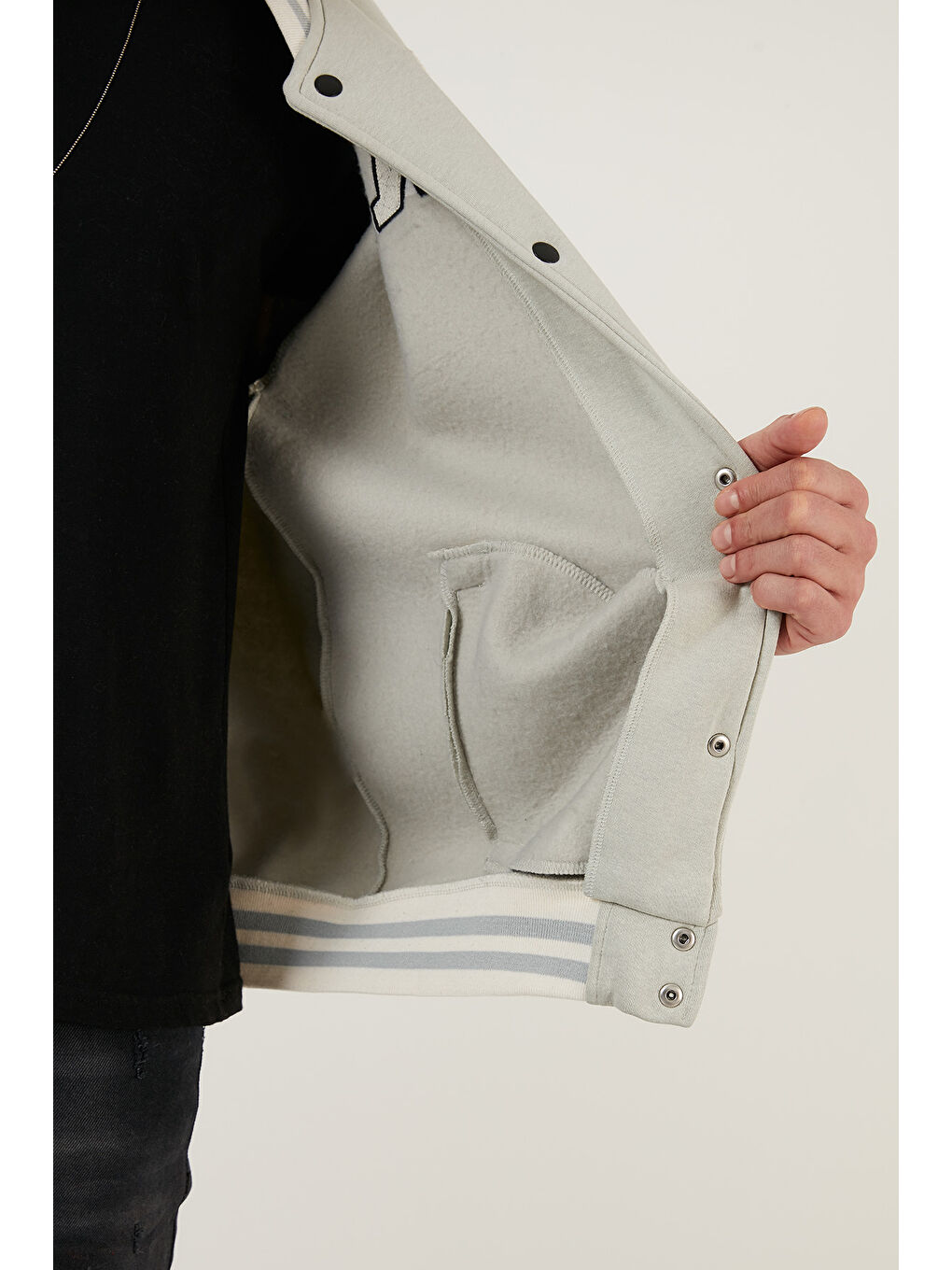 Gri Oversize Kolej Yaka Cepli Bomber Ceket 628MNH178-5