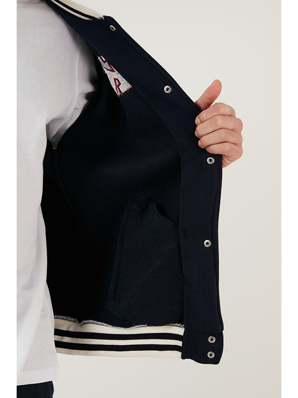 Lacivert Oversize Kolej Yaka Cepli Bomber Ceket 628MNH178-5