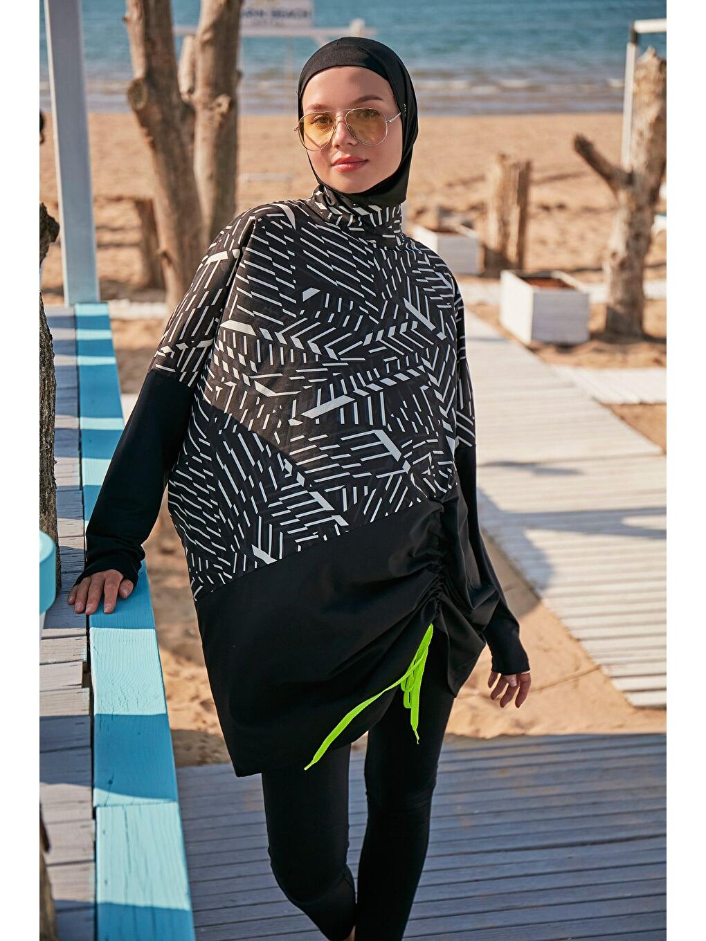 Paraşüt Siyah Tam Kapalı Tesettür Mayo M2327-1