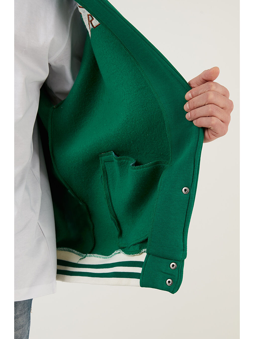 Yeşil Oversize Kolej Yaka Cepli Bomber Ceket 628MNH178-5