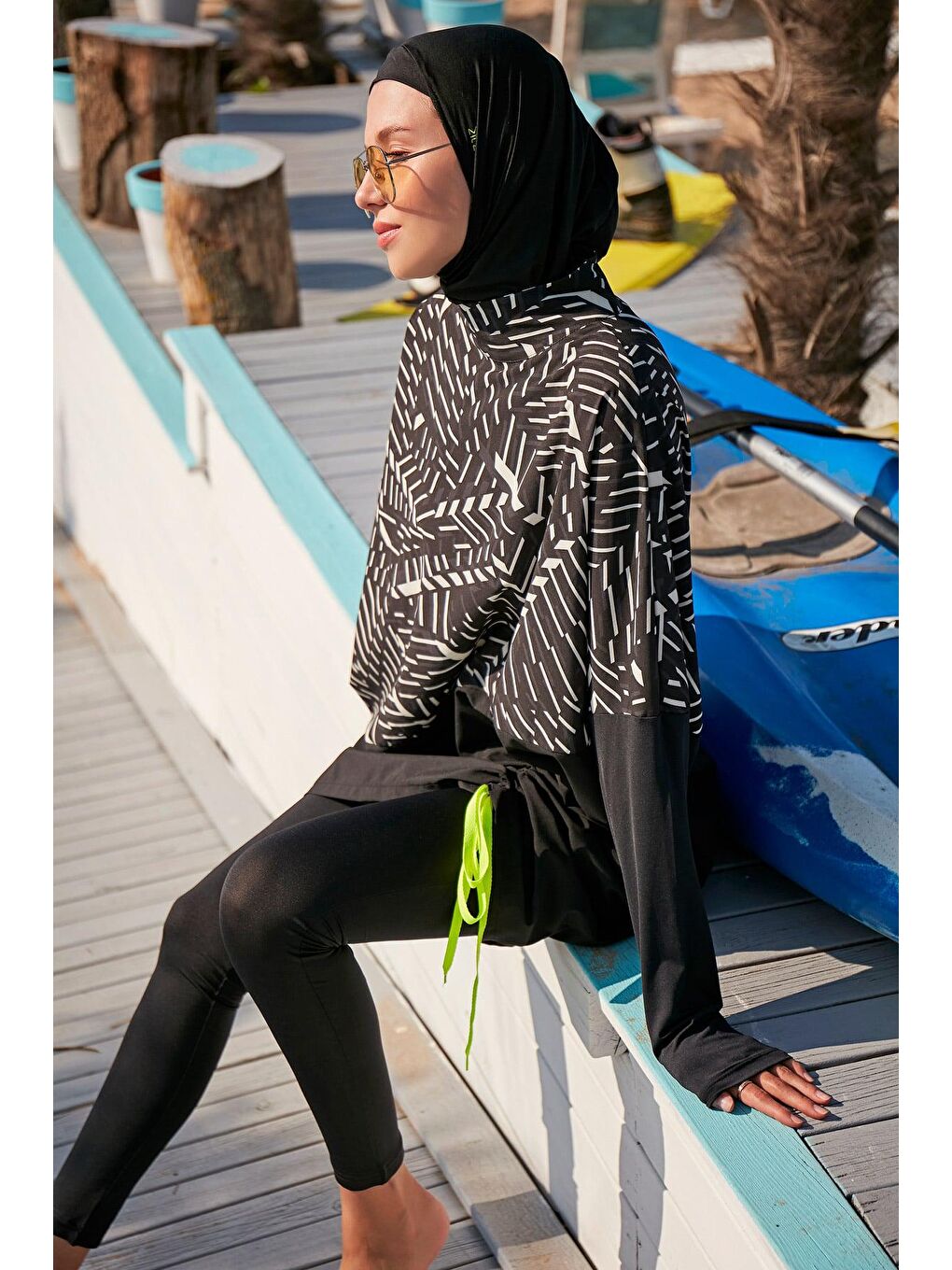 Paraşüt Siyah Tam Kapalı Tesettür Mayo M2327-2