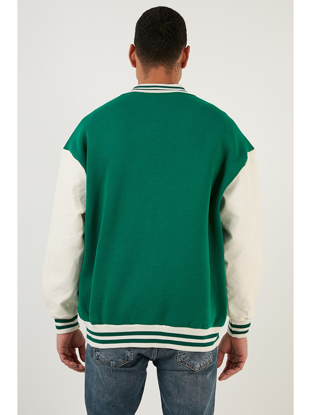 Yeşil Oversize Kolej Yaka Cepli Bomber Ceket 628MNH178-6