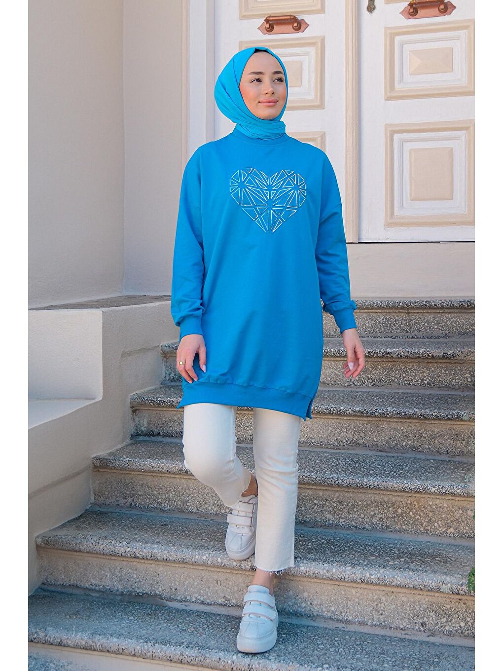 Kadın Gofre Kabartmalı Sweat Mavi-2