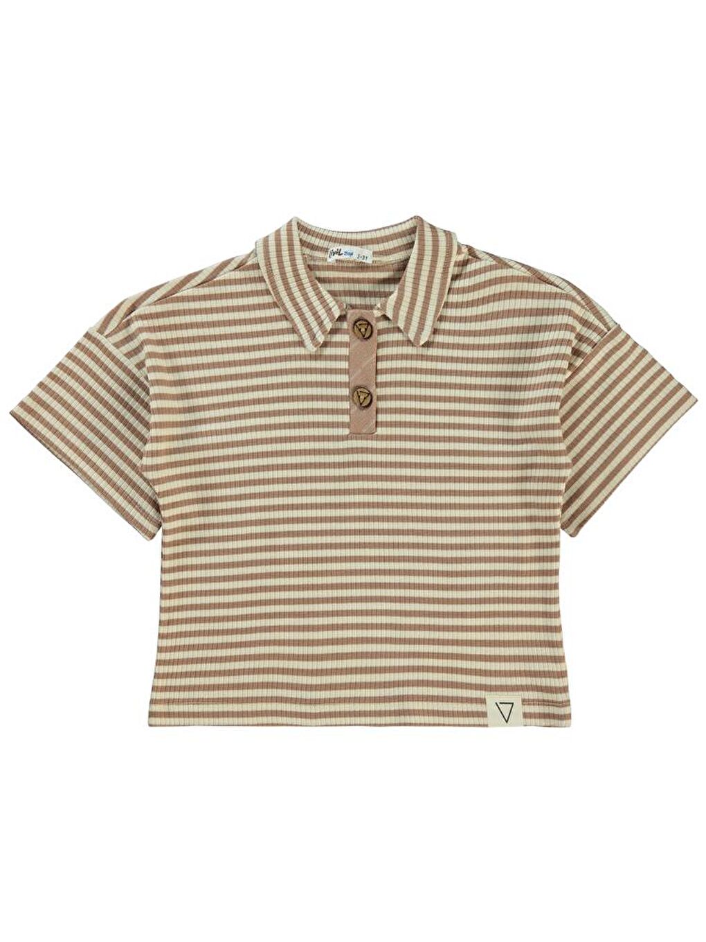 Kahverengi Boys Çizgili Yakalı 2-5 Yaş Tişört-1