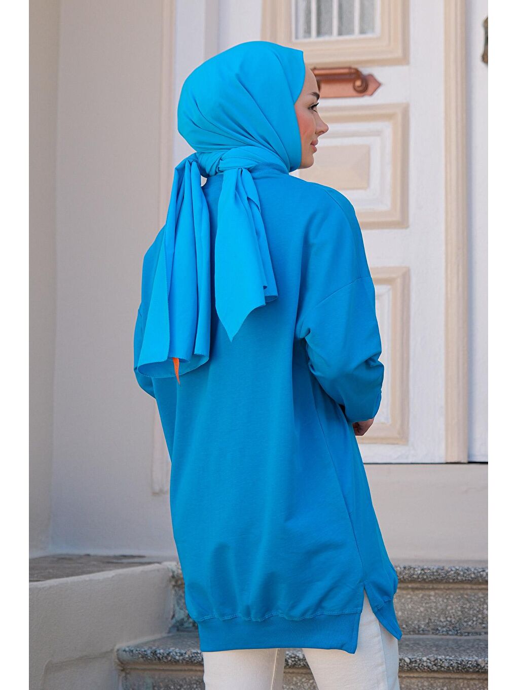 Kadın Gofre Kabartmalı Sweat Mavi-3