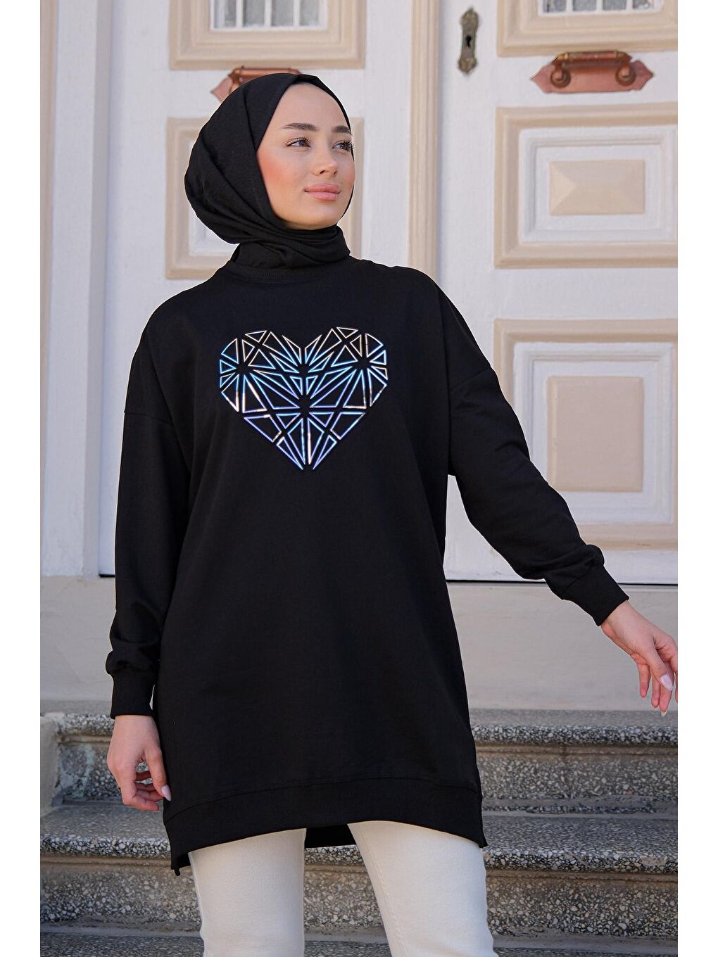 Kadın Gofre Kabartmalı Sweat Siyah-1