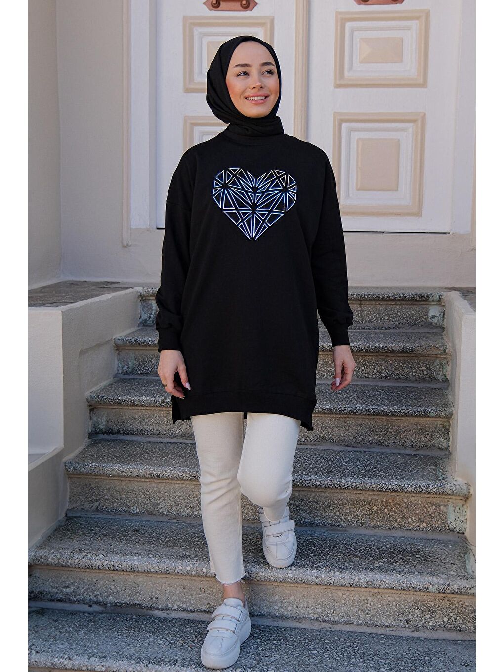 Kadın Gofre Kabartmalı Sweat Siyah-2