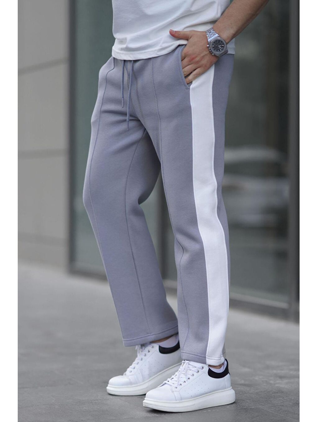 Boyalı Gri Şeritli Basic Erkek Eşofman Altı 6525-2