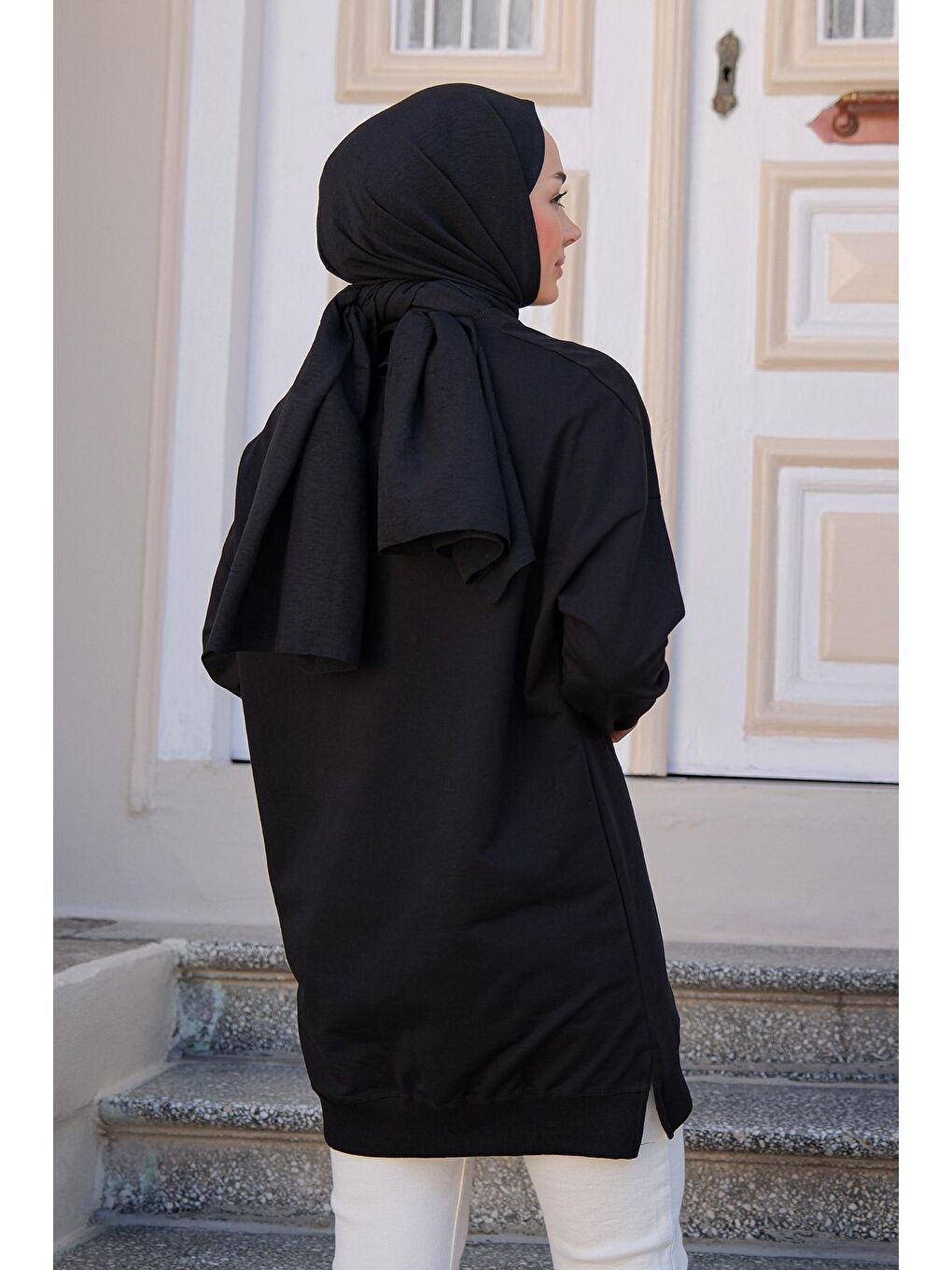 Kadın Gofre Kabartmalı Sweat Siyah-3