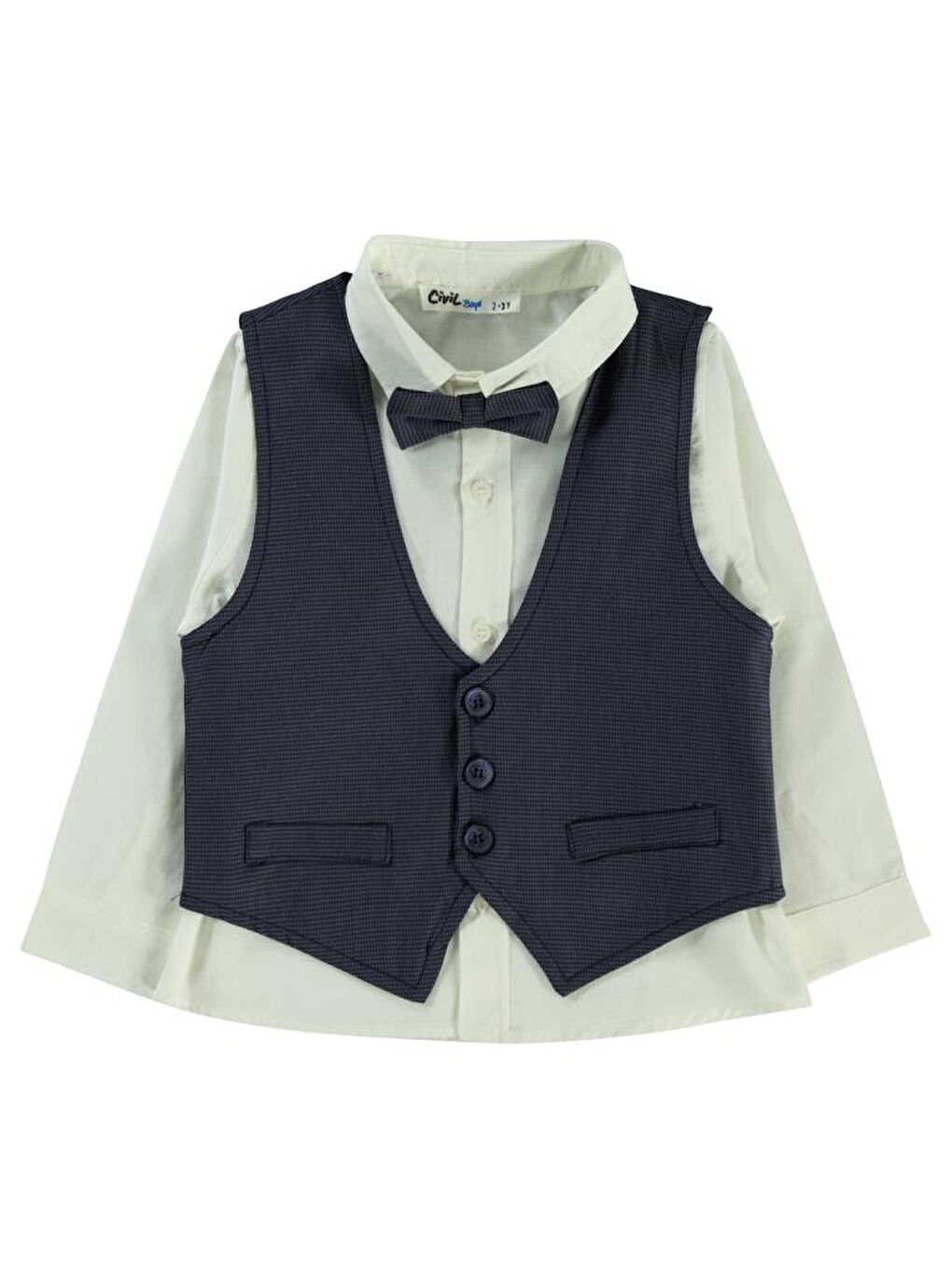 Lacivert Boys Papyonlu Yelekli 2-5 Yaş Gömlek