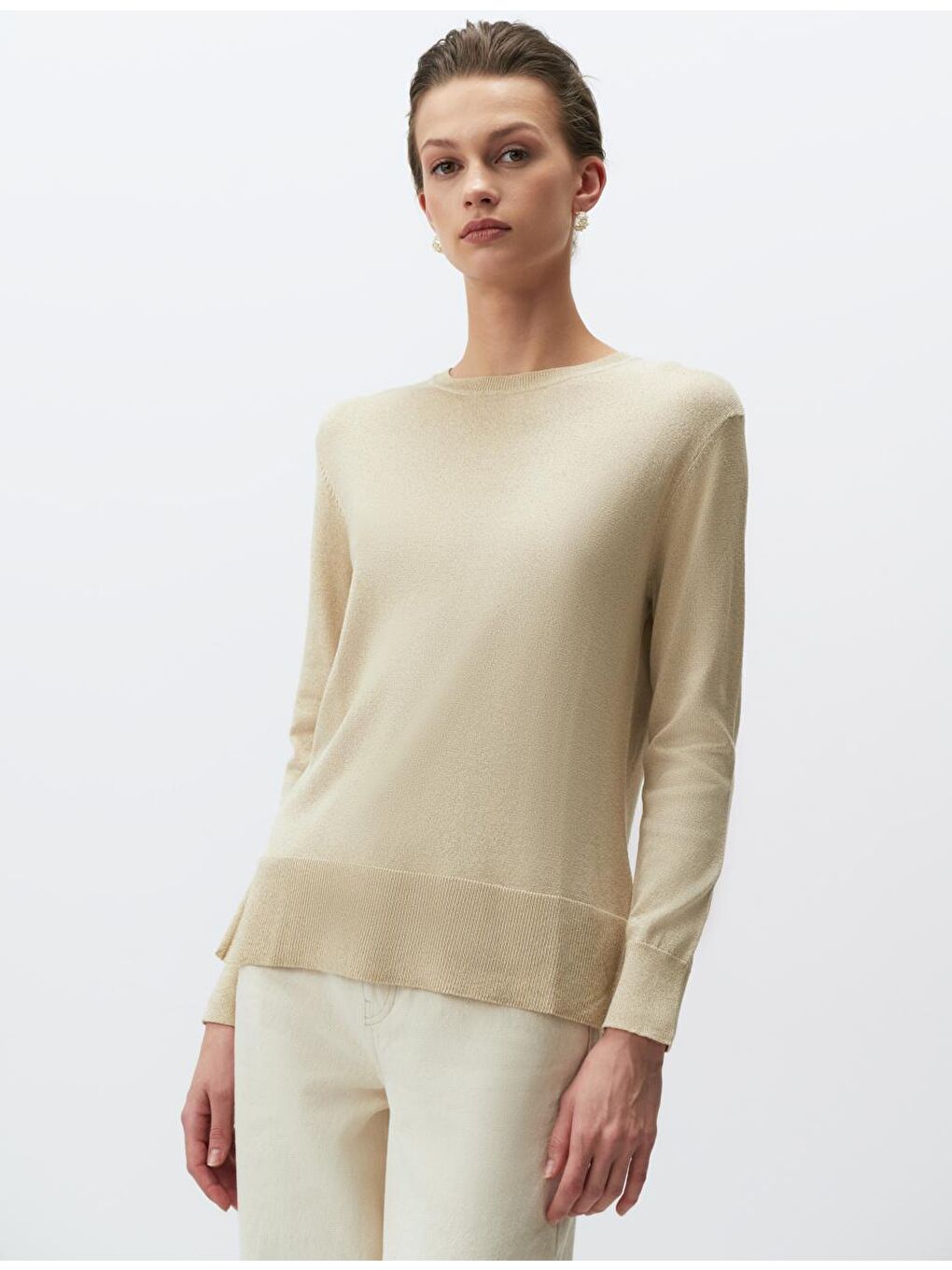 Bej Bisiklet Yaka Basic Triko Kazak