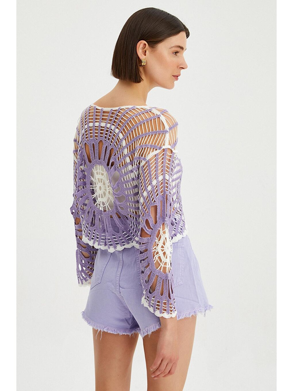 Lila Kadın Püsküllü Kısa Jean Şort-3