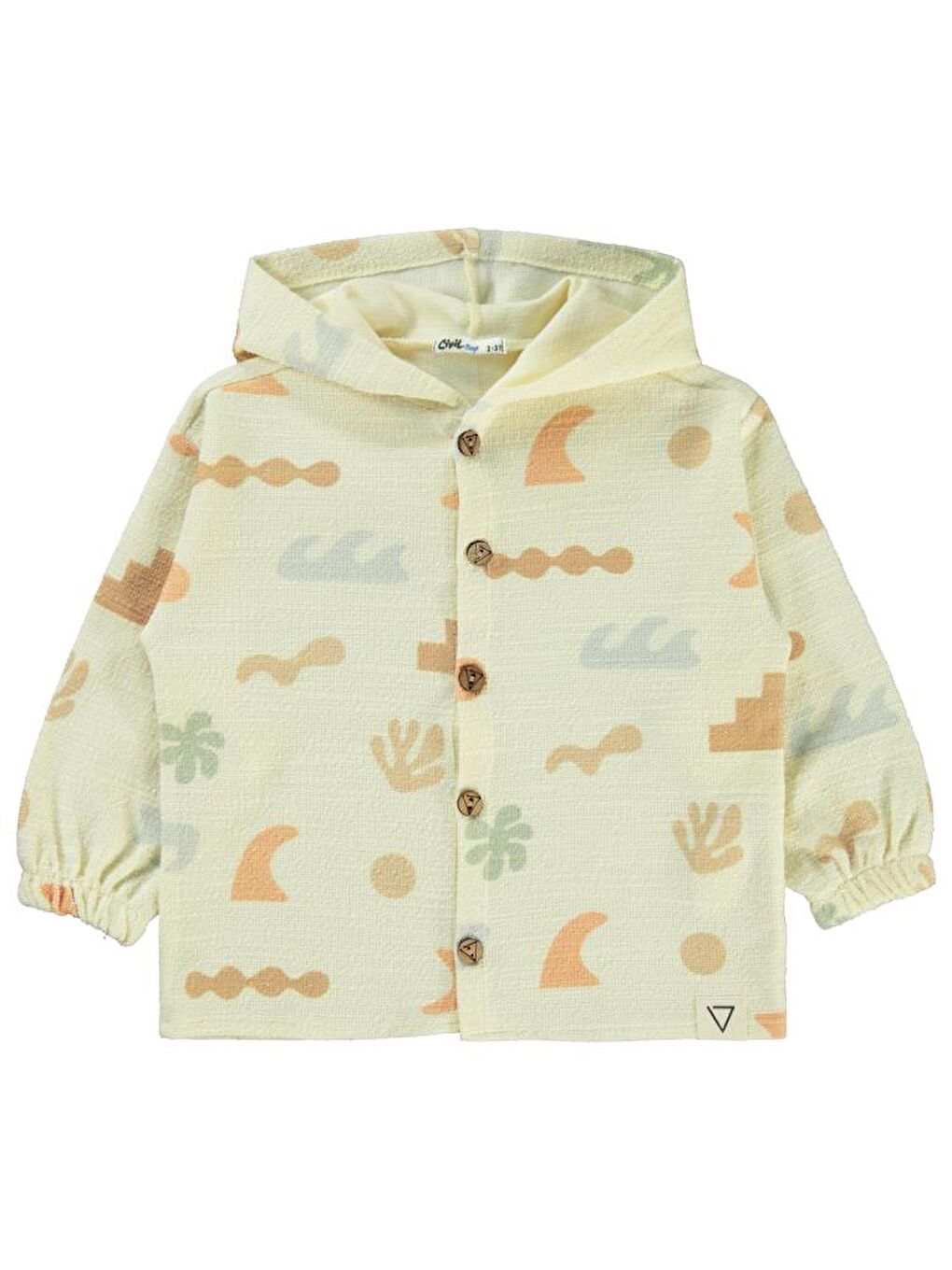 Bej Boys Palmiye Nakışlı Kapüşonlu 2-5 Yaş Gömlek