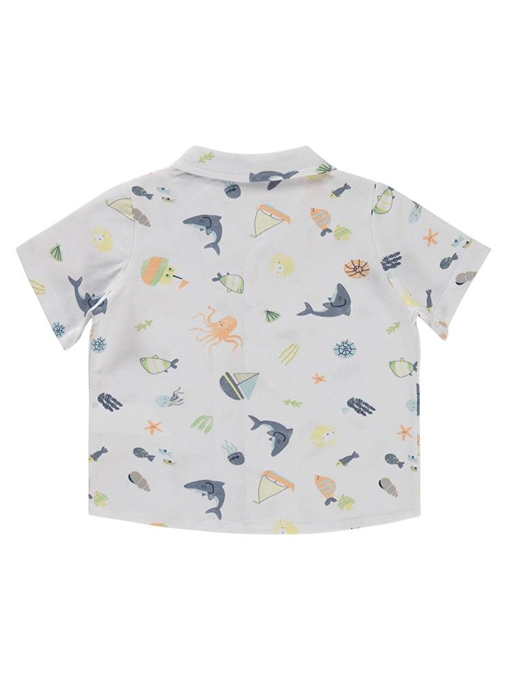 Beyaz Boys Ahtapot Yelkenli Baskılı 2-5 Yaş Gömlek-1