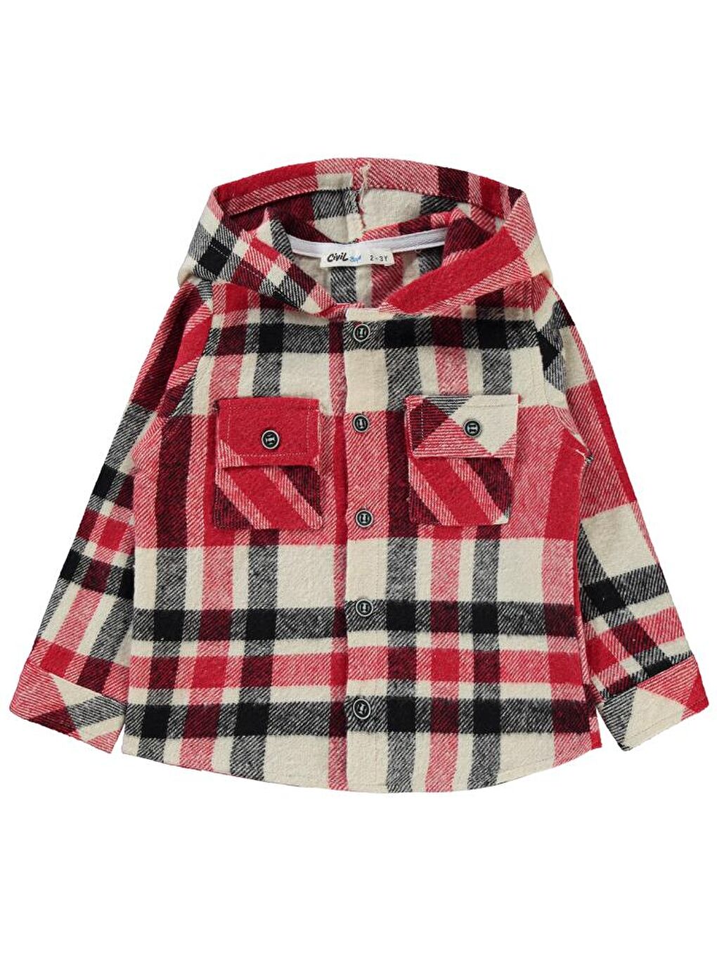 Kırmızı Boys Kapüşonlu Ekoseli 2-5 Yaş Gömlek