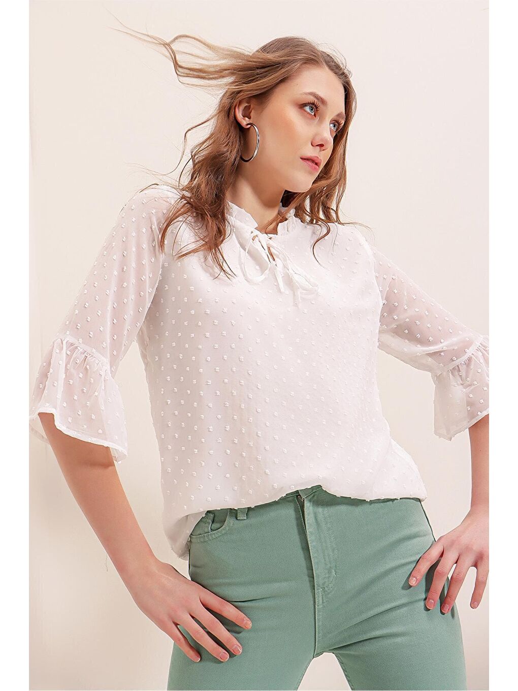 0415 Şifon Bluz - Beyaz-2