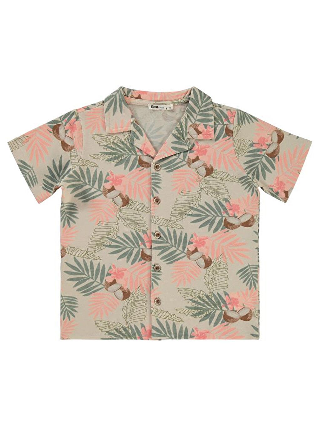 Bej Boys Yaprak Baskılı 6-9 Yaş Gömlek