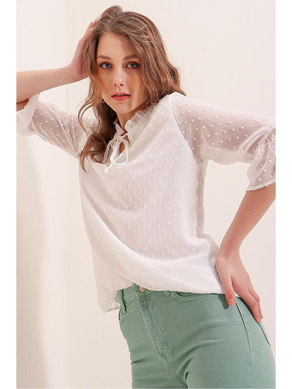 0415 Şifon Bluz - Beyaz-3