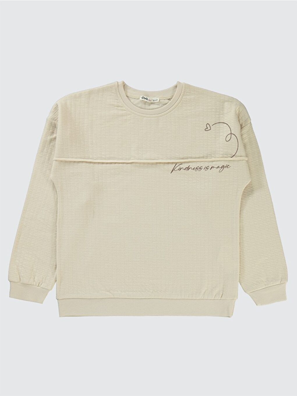 Bej Girls Kalp Baskılı 10-13 Yaş Sweatshirt